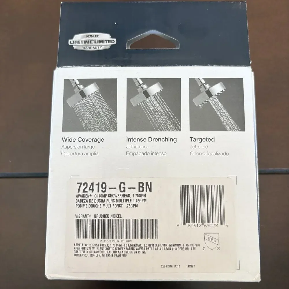 Kohler 72419-G-BN Awaken Shower Head, 3 Sprays, Vibrant Brushed Nickel